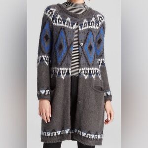 Free People Frosted Fair Isle Mohair Wool Cardigan Sweater Coat Gray size M